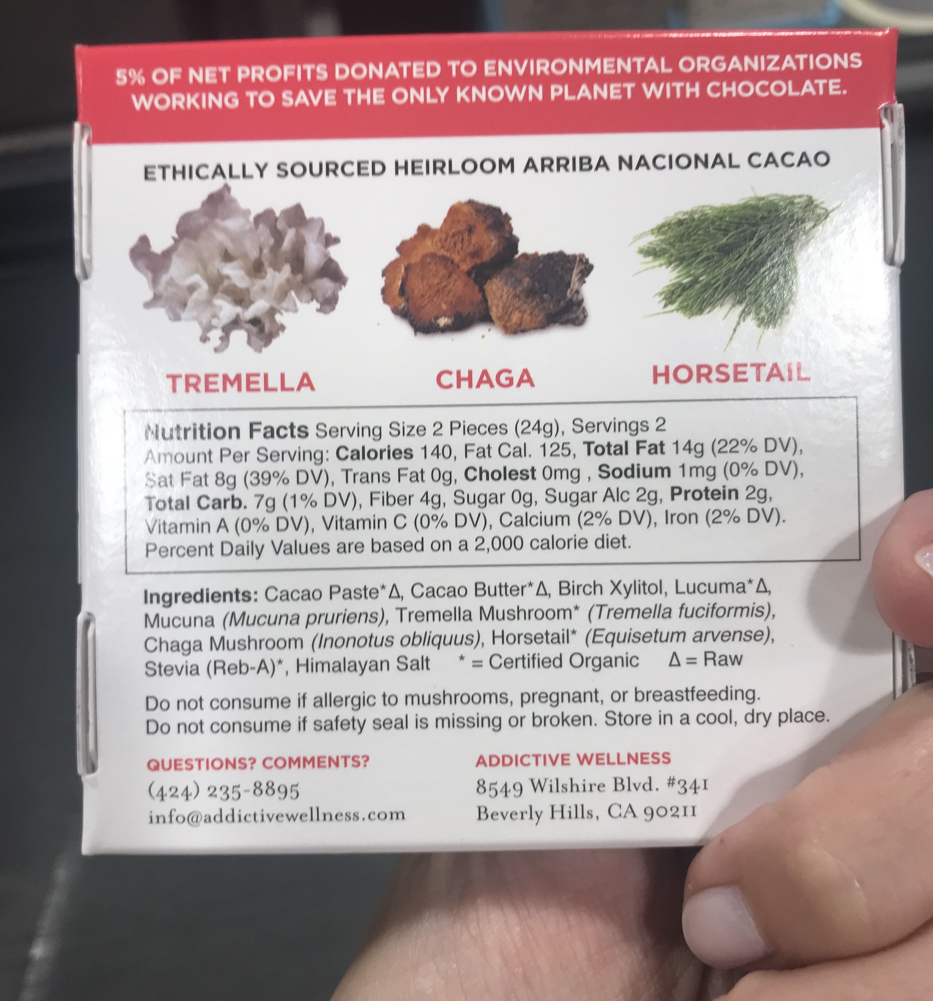 ingredients in addictive wellness chocolate